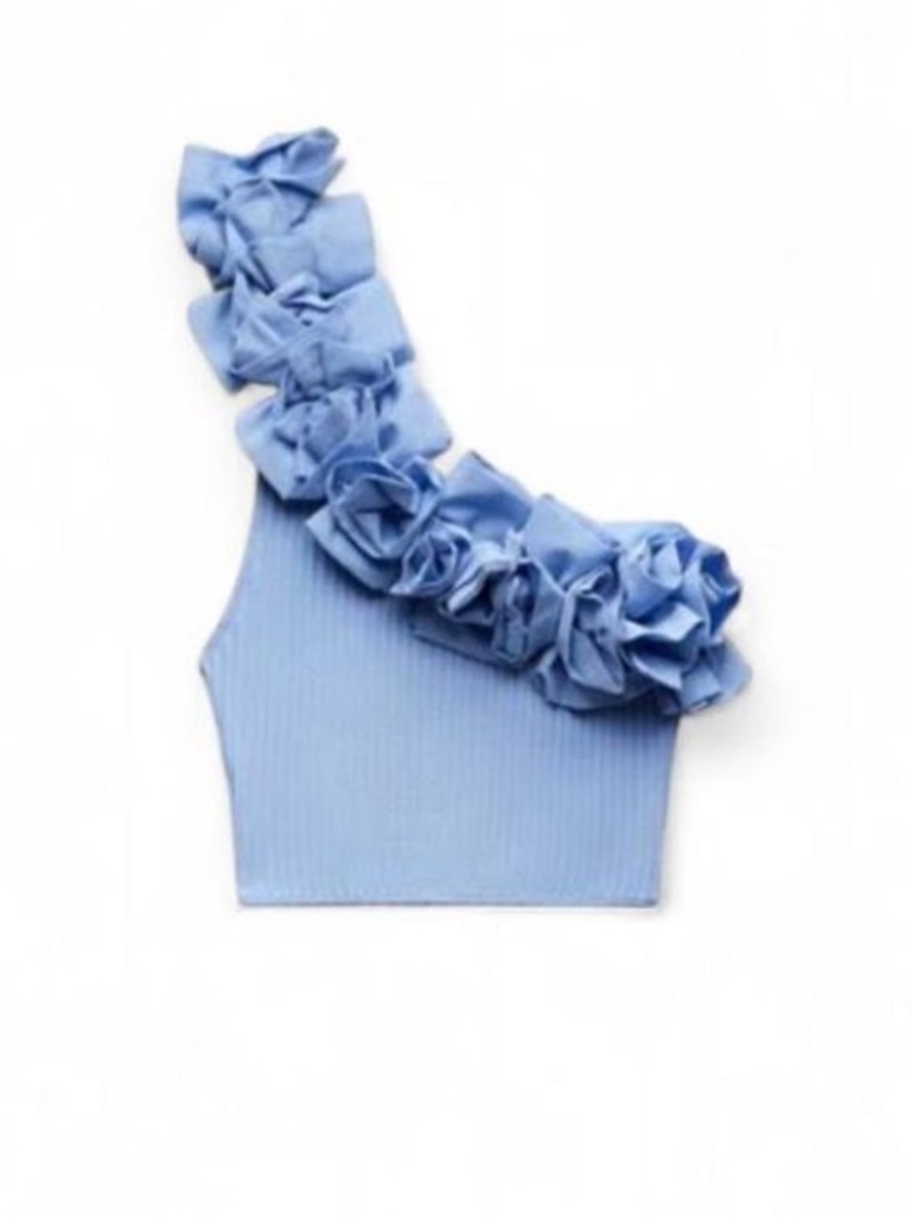 Zara One-Shoulder Ruffle Crop Top - Light Blue